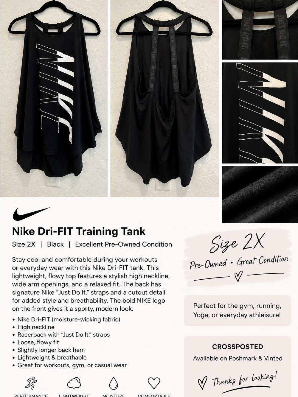 Nike Dri-FIT Black Athletic Tank Top 2X Plus Size